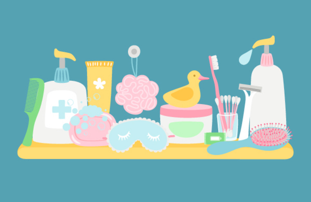 藍(lán)色背景下浴室衛(wèi)生用品與化妝品載體的完美融合